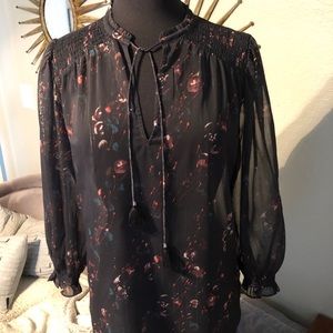 PAIGE Floral Print Blouse With Keyhole Front